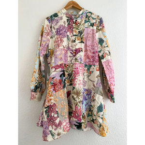 NWT_ZARA FLORAL PRINT MINI DRESS Linen Blend Multicolored